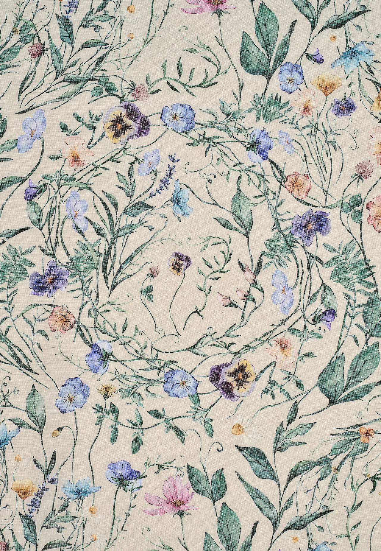 Záclonka s páskou v různé délce s květinovým vzorem