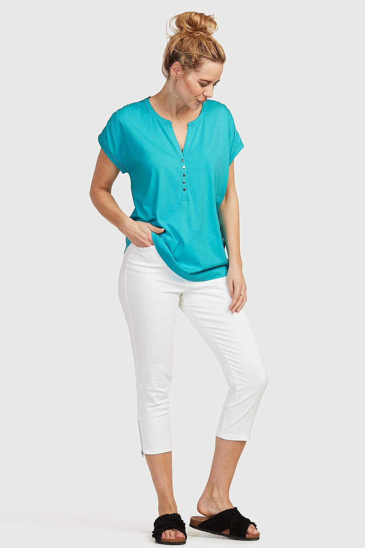 Žerzejový top s metalickými knoflíky