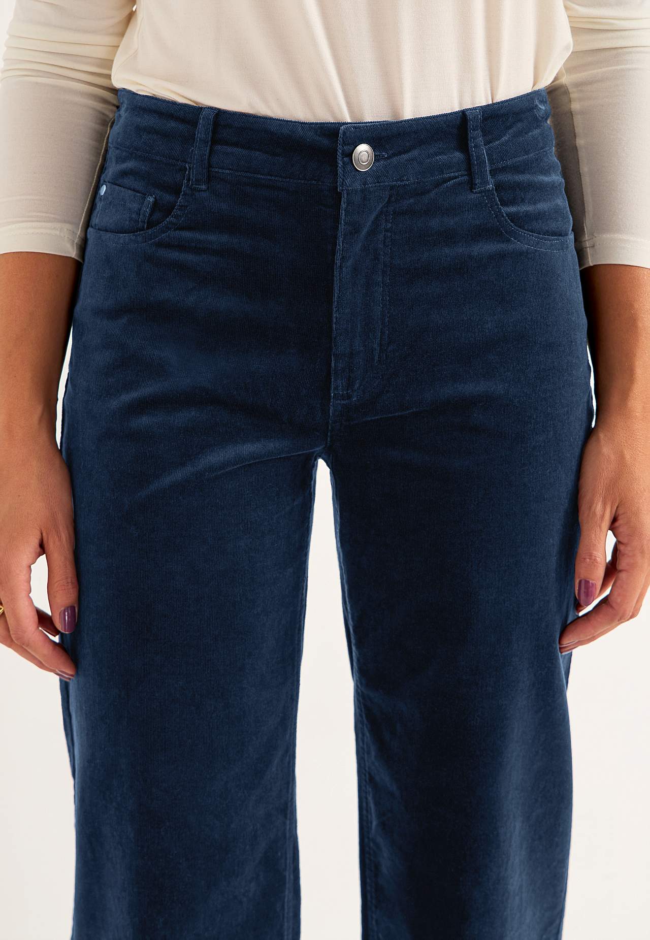 Roztažitelné manšestrové kalhoty se širokými nohavicemi