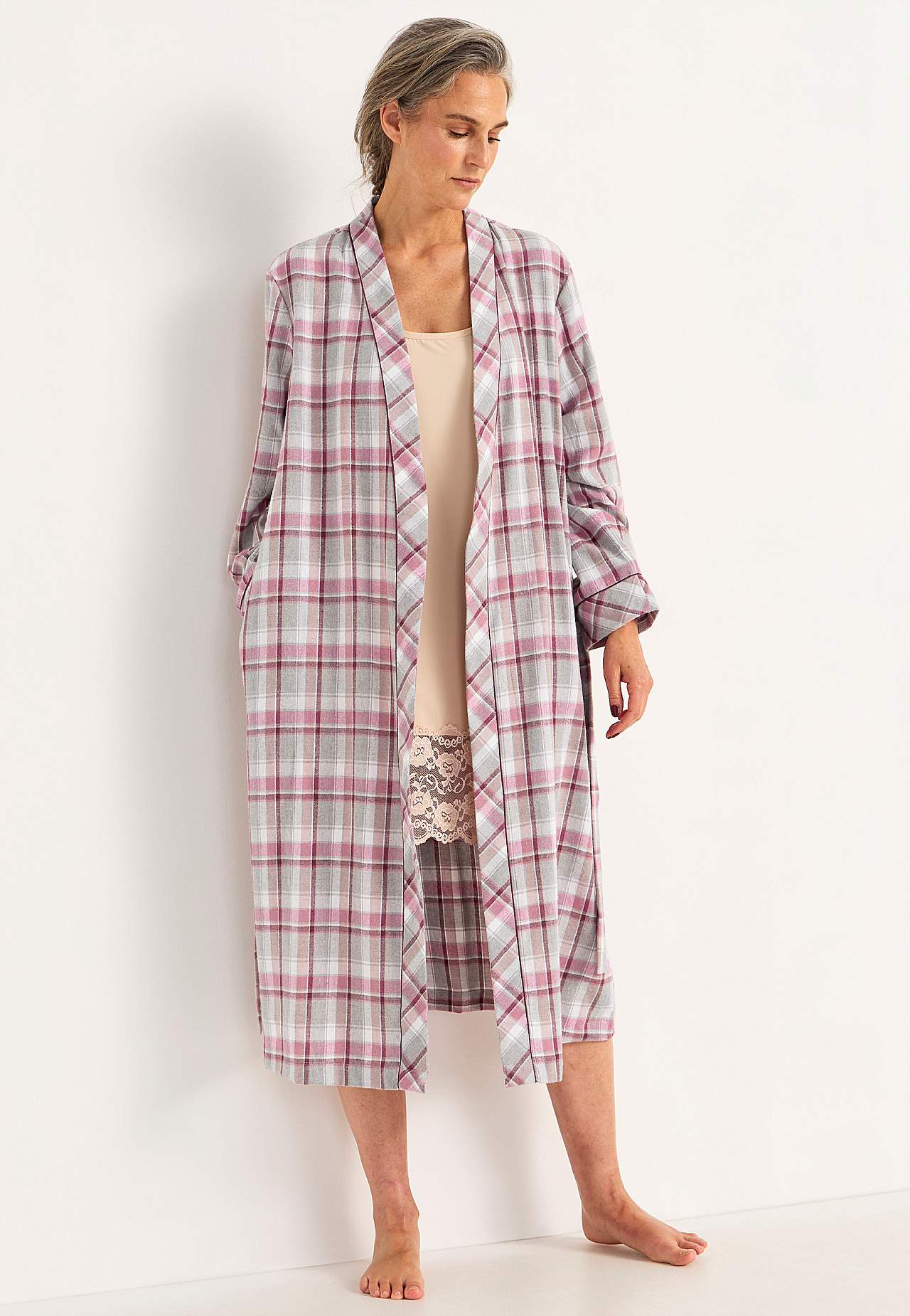 Mřížkovaný župan z flanelu