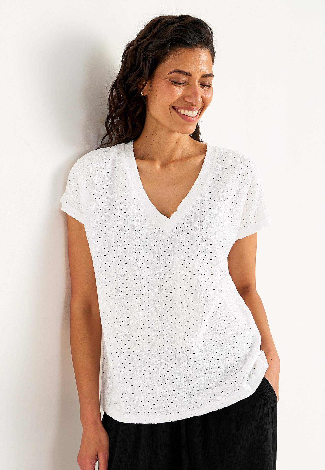 Žerzejový top s dírkovou výšivkou