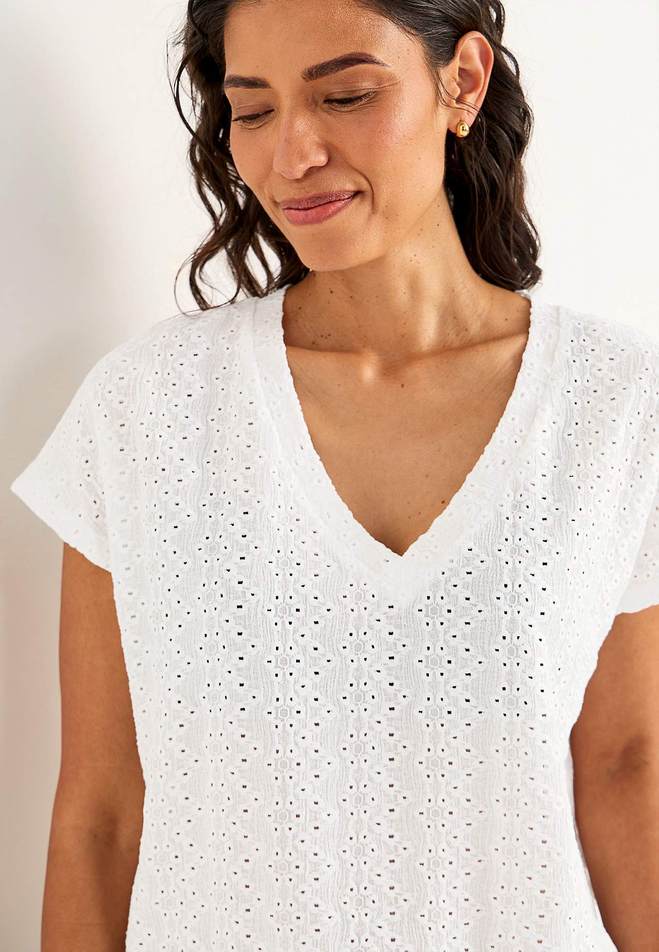 Žerzejový top s dírkovou výšivkou