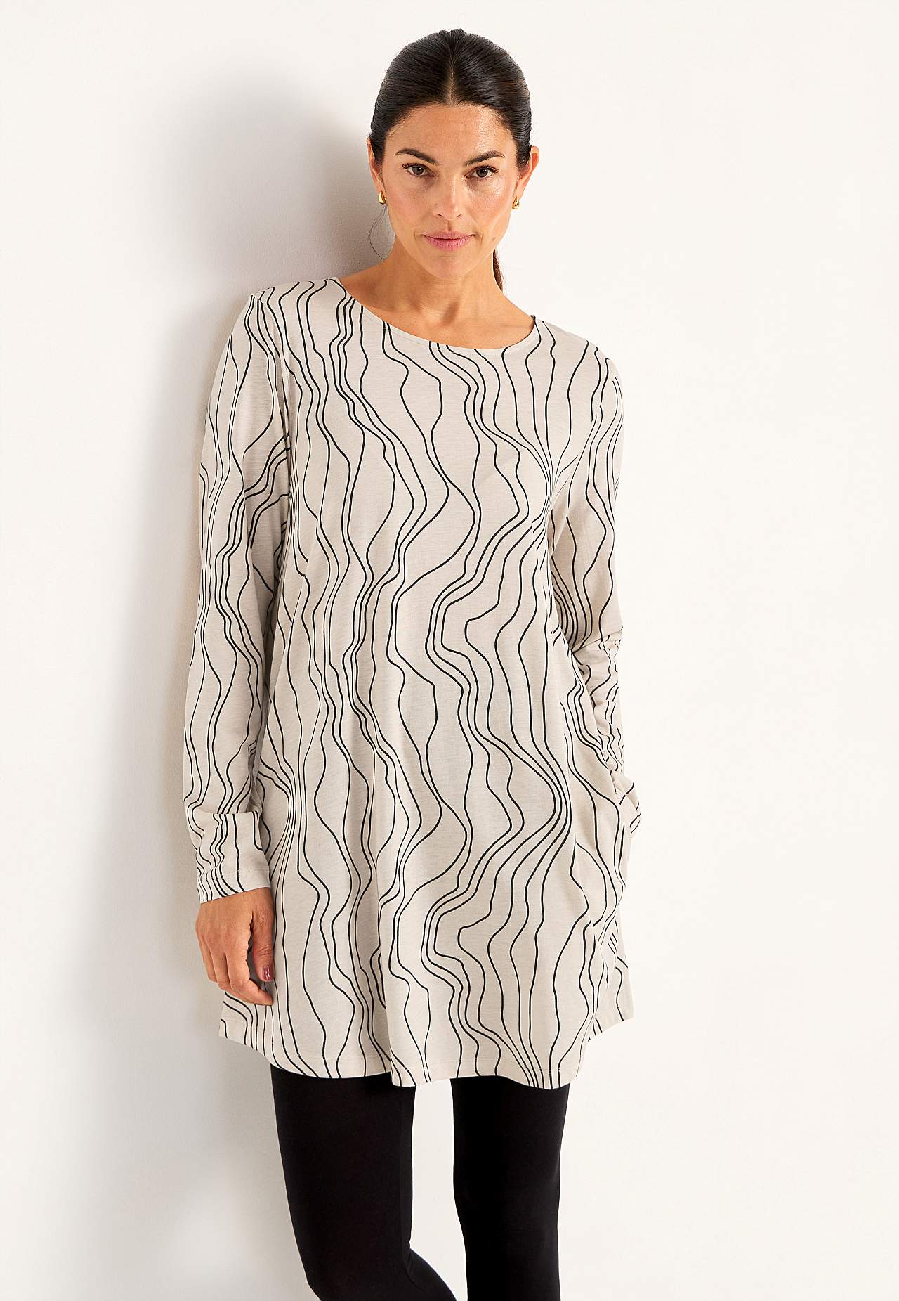 Vzorovaná žerzejová tunika s kapsami