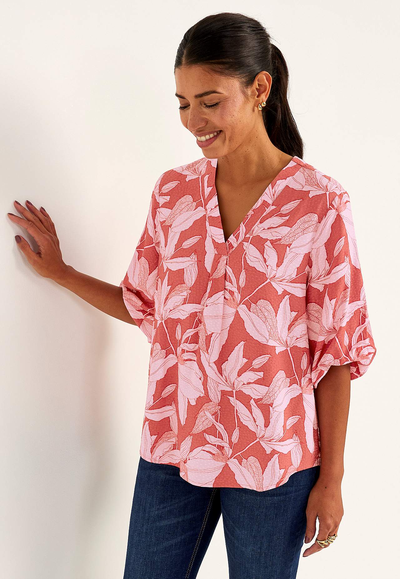 Tkaná blůza s balónovým rukávem