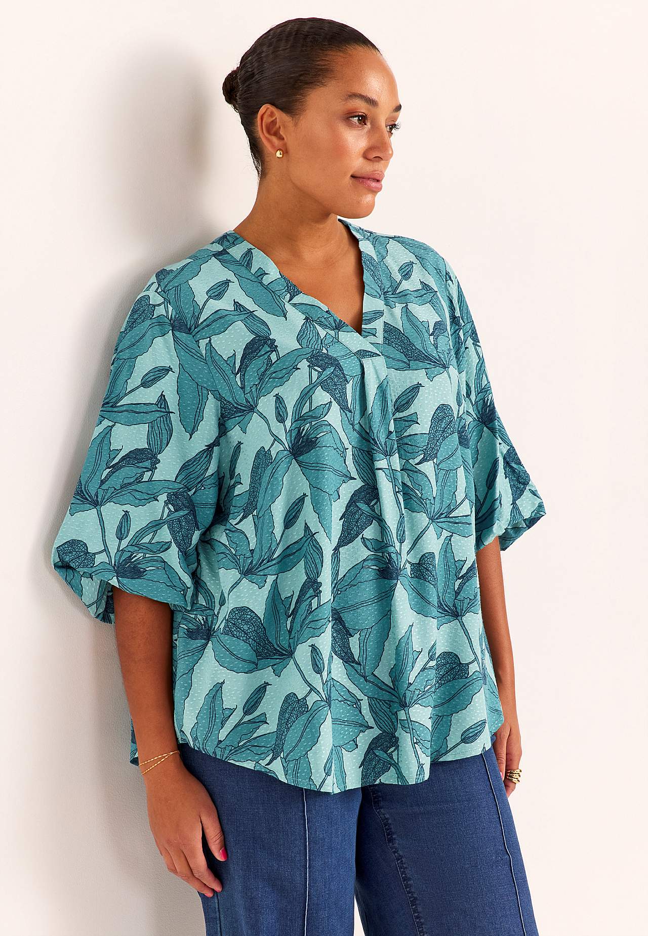 Tkaná blůza s balónovým rukávem