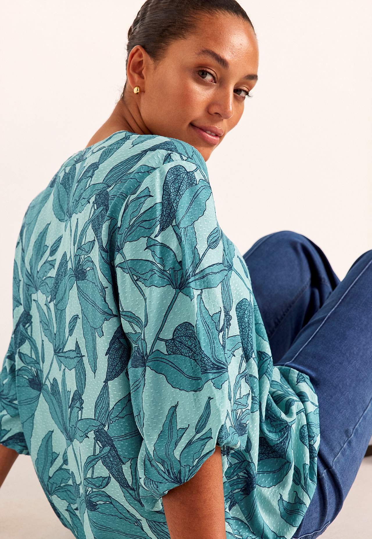 Tkaná blůza s balónovým rukávem