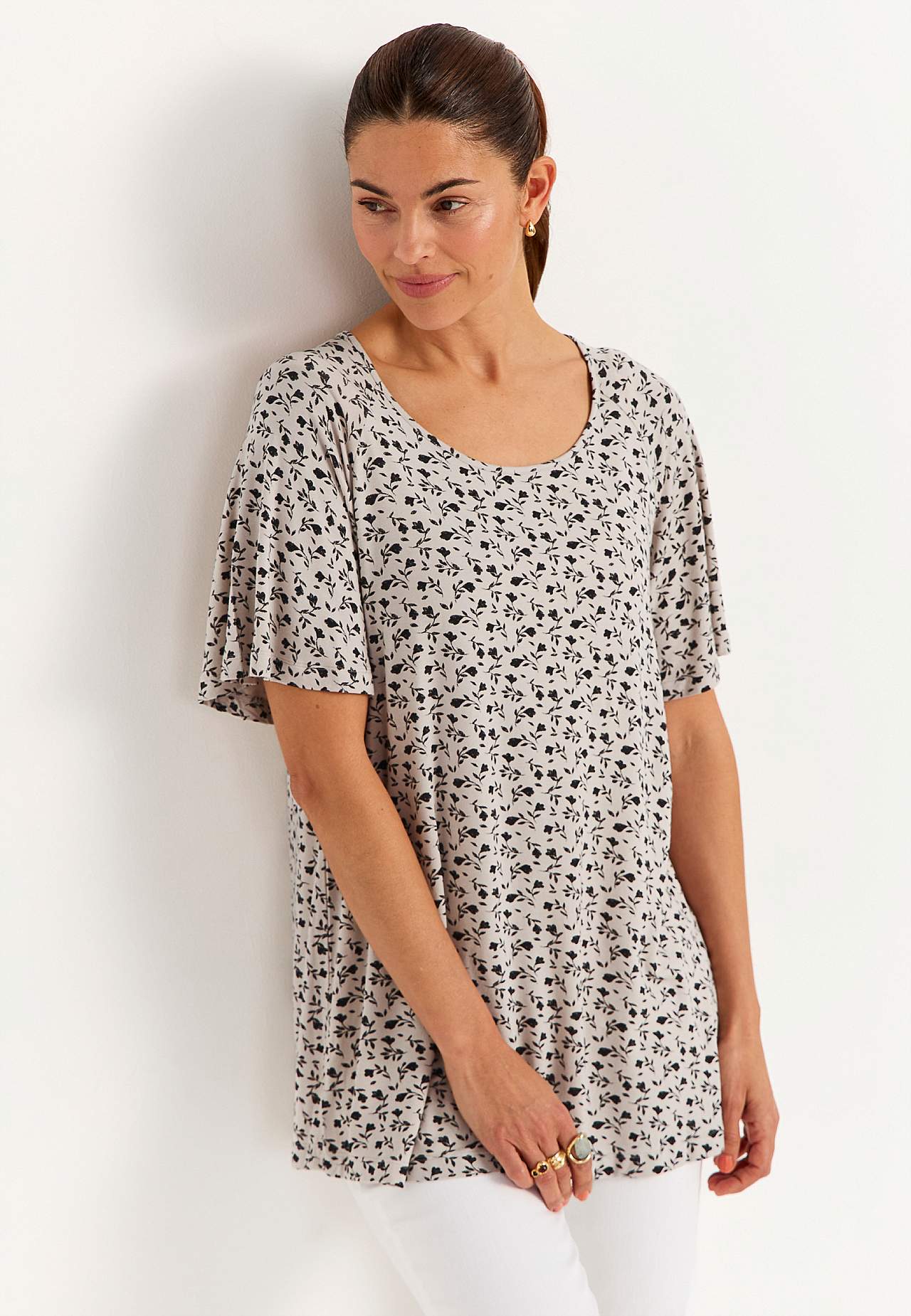 Žerzejová tunika s květinovým vzorem