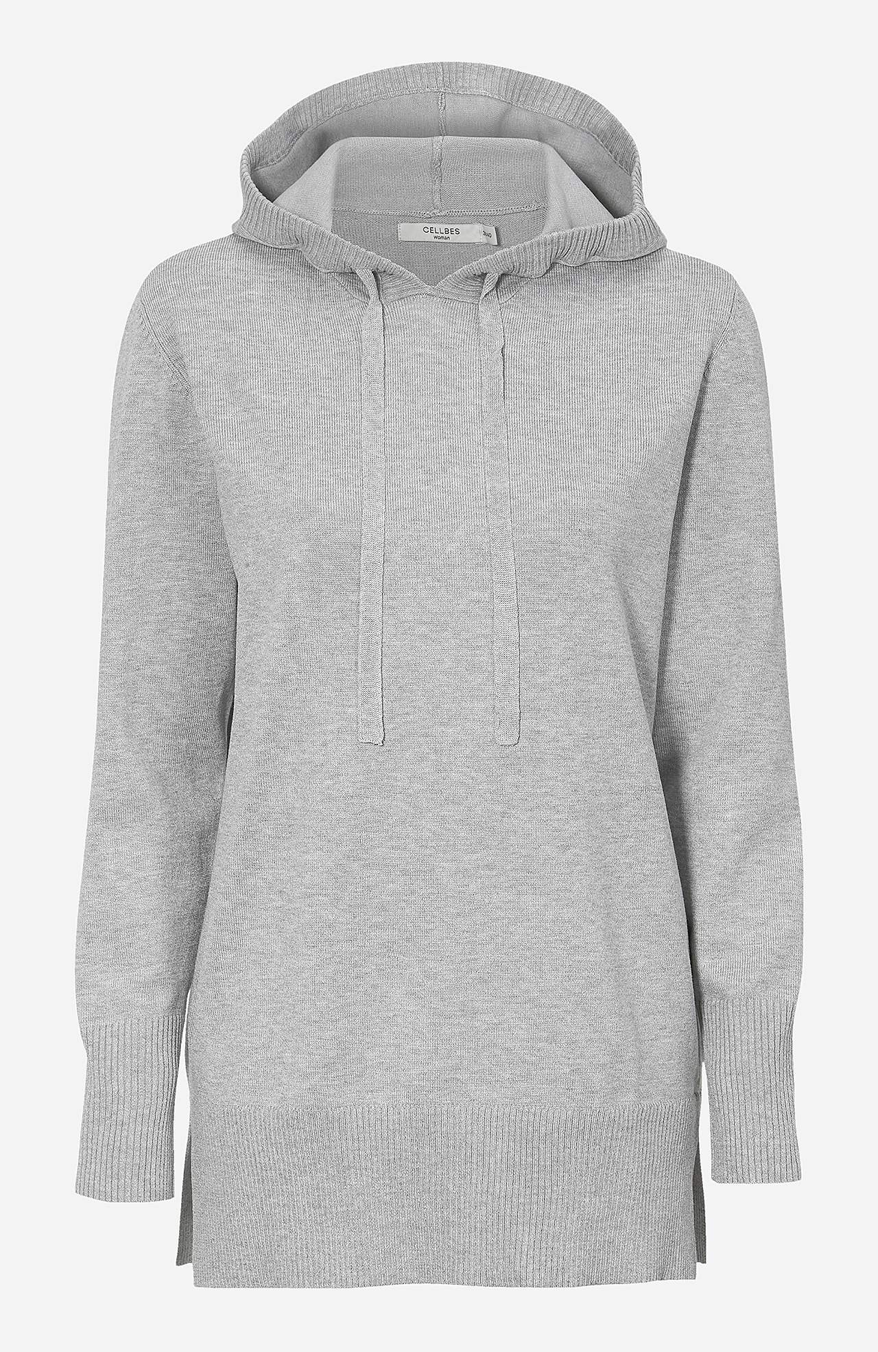 Jemně pletená a dlouhá mikina s kapucí