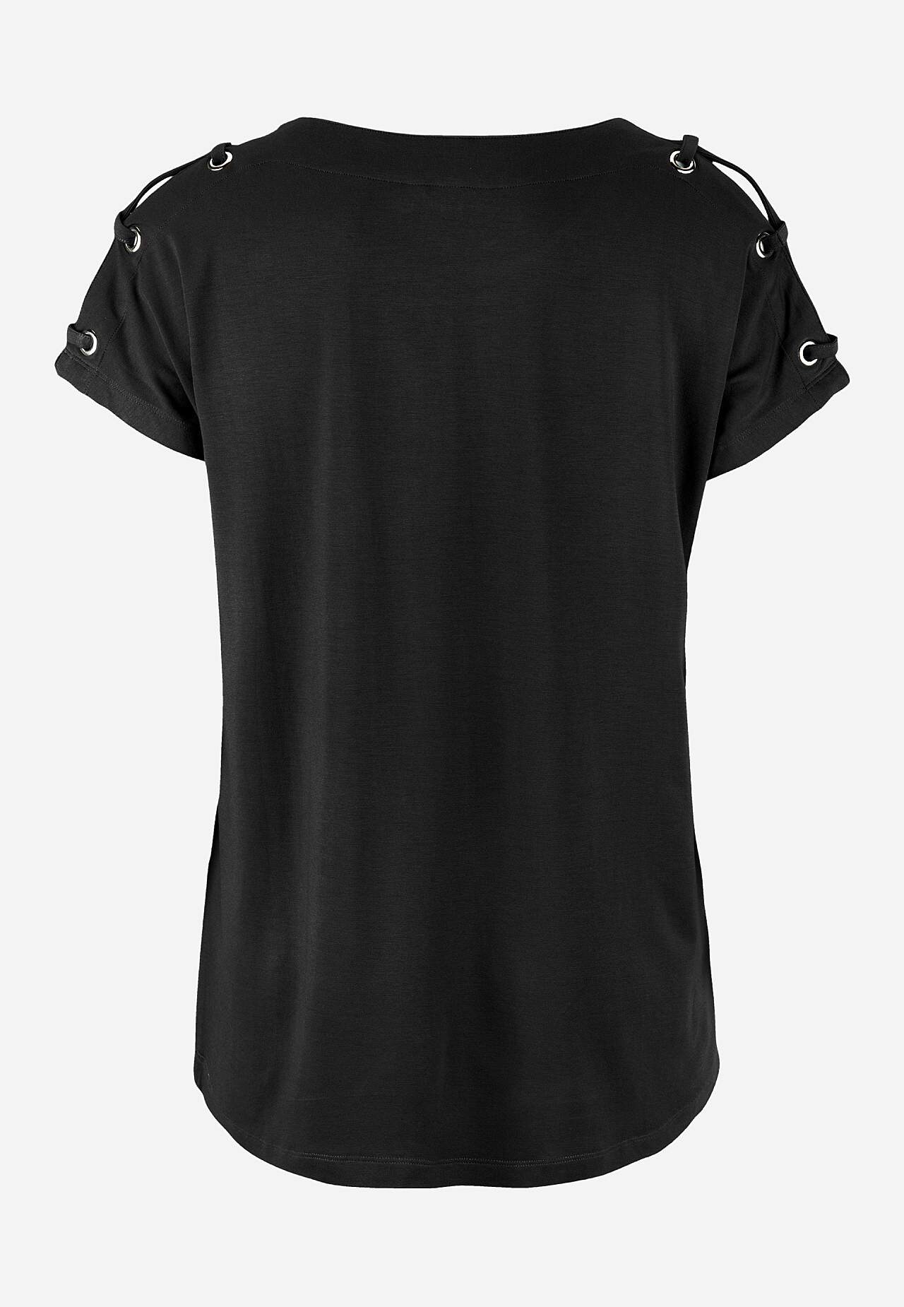 Žerzejový top s dekorací na rameni
