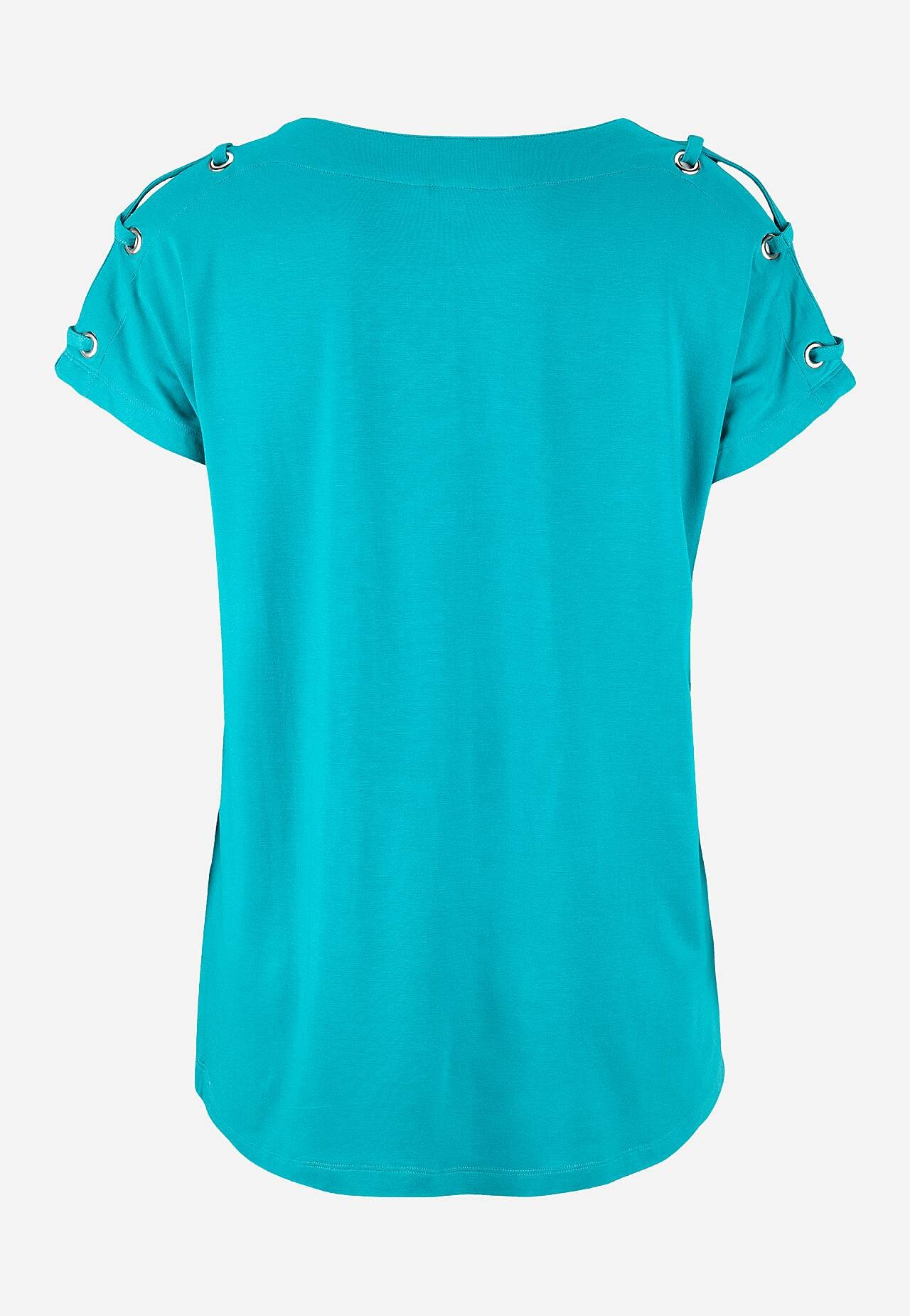 Žerzejový top s dekorací na rameni