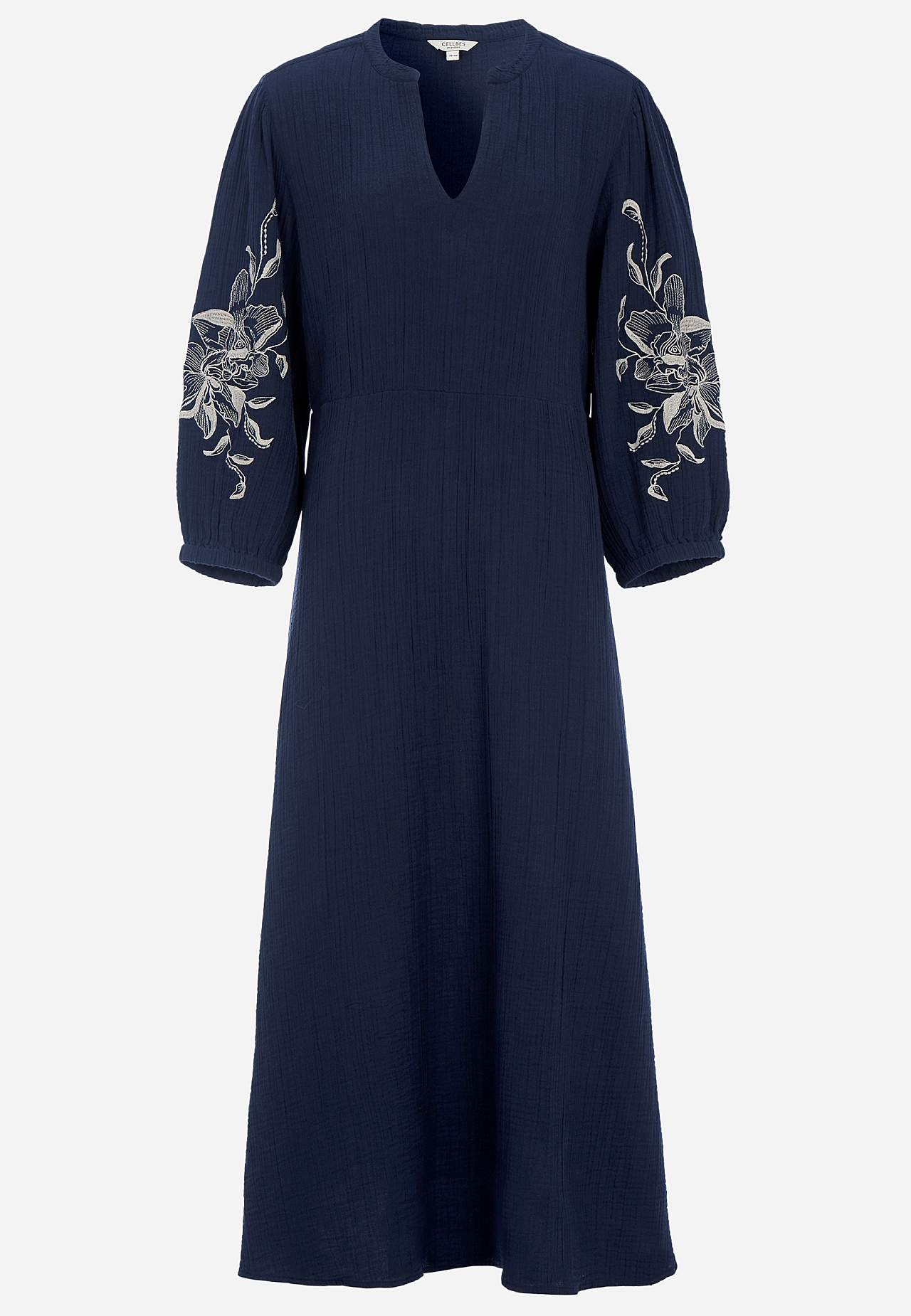 Šaty ze zvrásněné bavlny s výšivkou