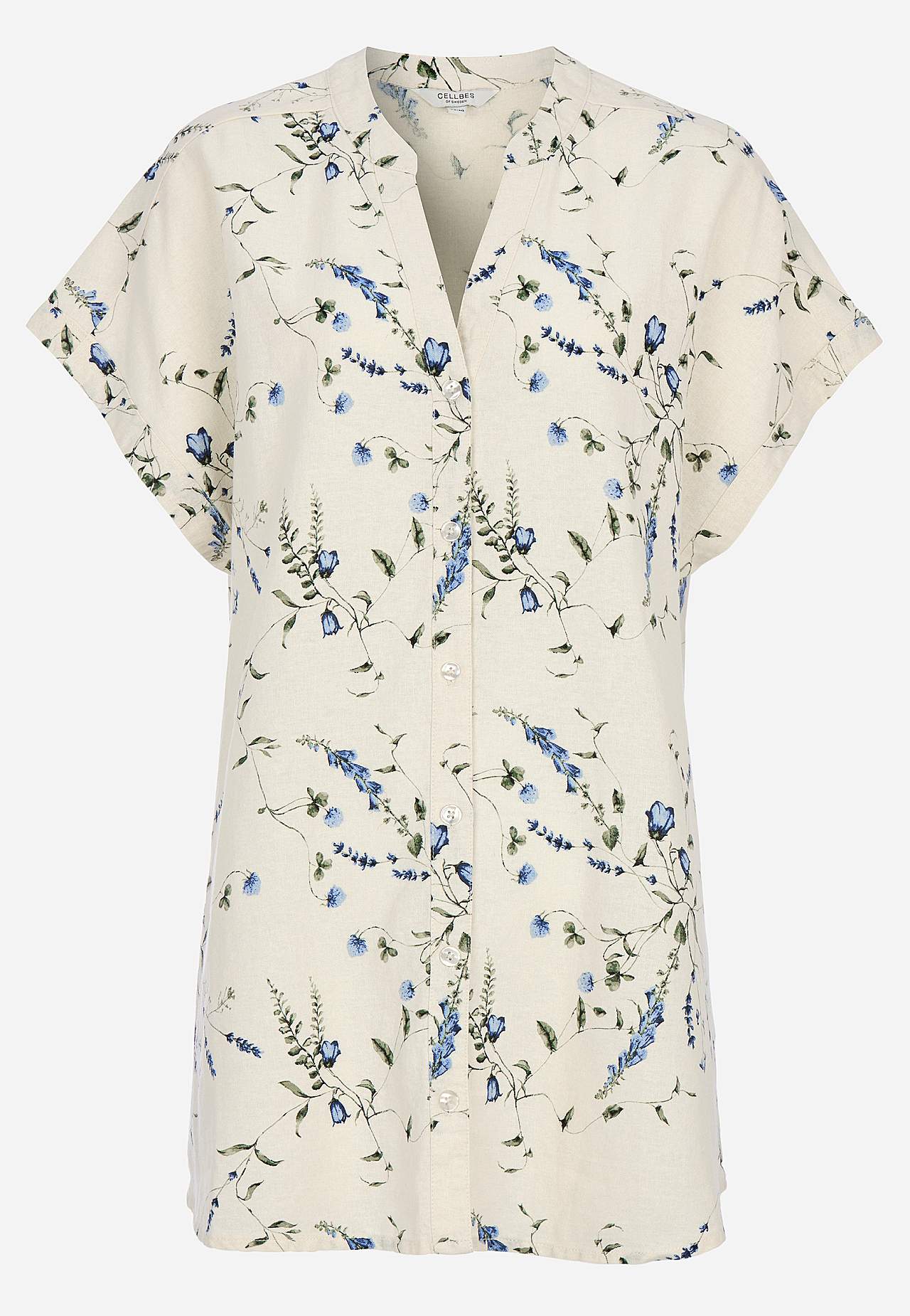 Květinová lněná tunika s knoflíky