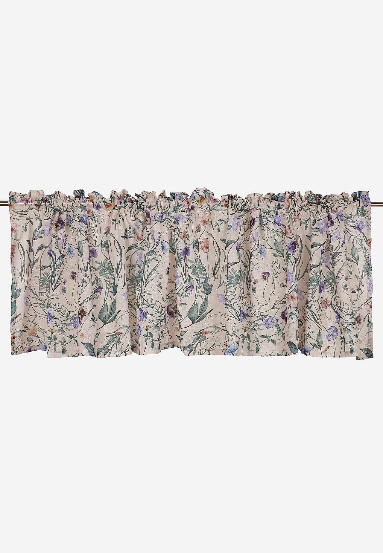 Záclonka s páskou v různé délce s květinovým vzorem