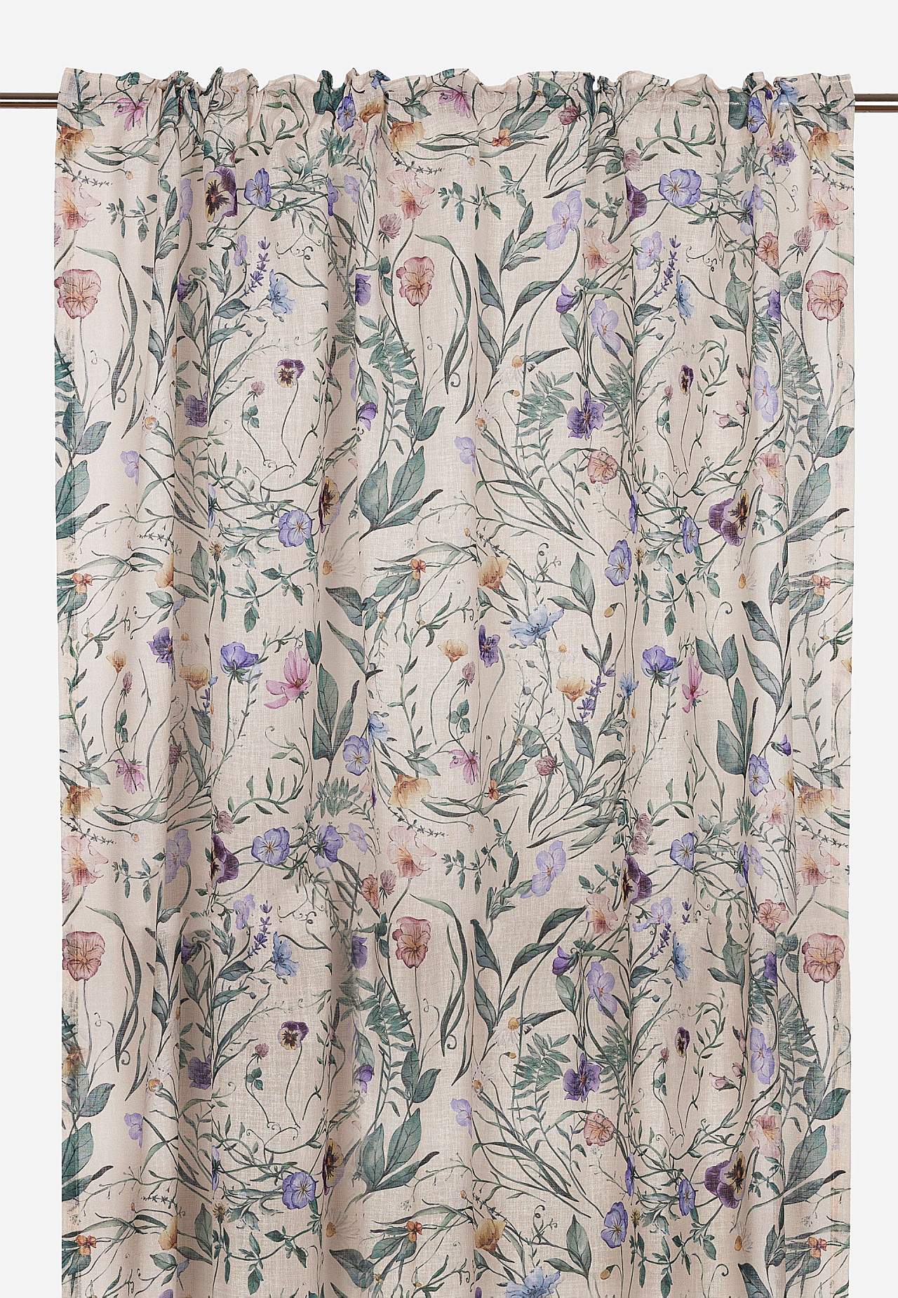 Závěsy s páskou v různé délce s květinovým vzorem 2 kusy